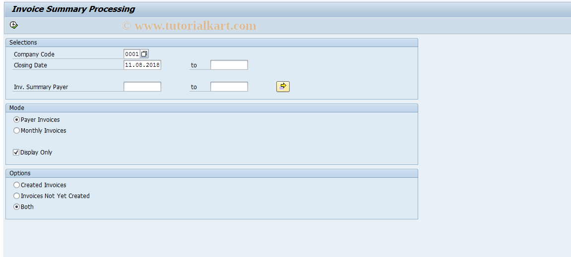 SAP TCode ISJP_CR - Invoice Summary Processing