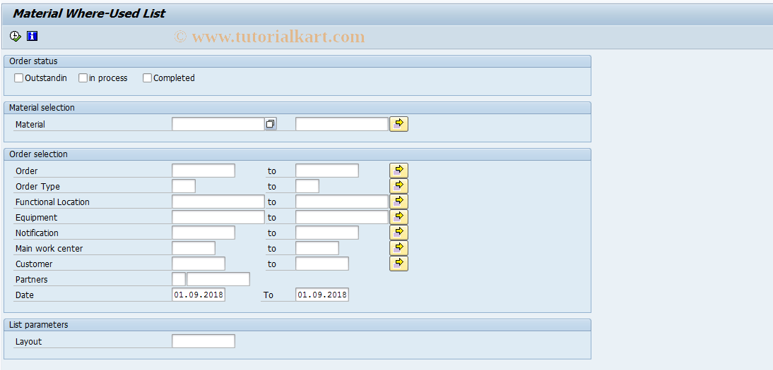 SAP TCode IW13 - Material Where-used List