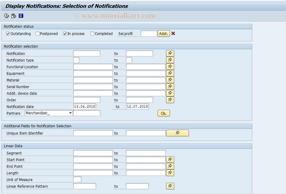 SAP TCode IW23 - Display PM Notification
