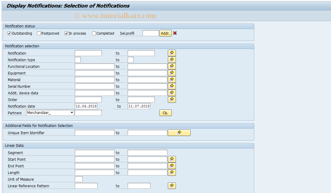 SAP TCode IW29 - Display Notifications