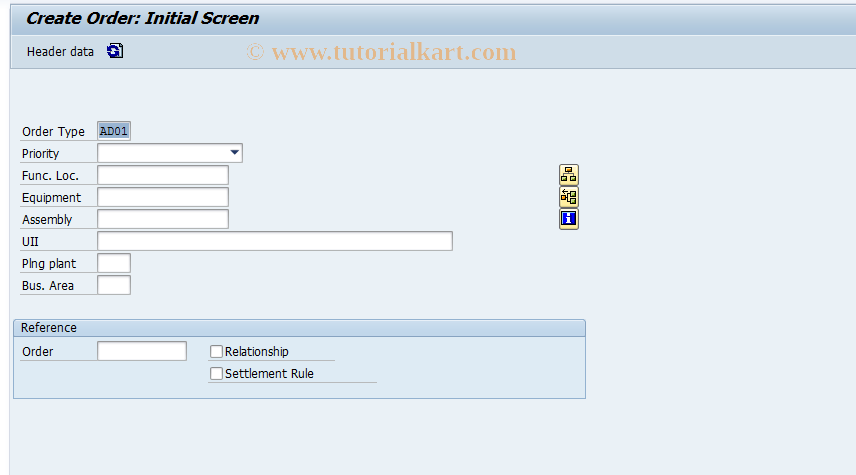 SAP TCode IW31 - Create Order