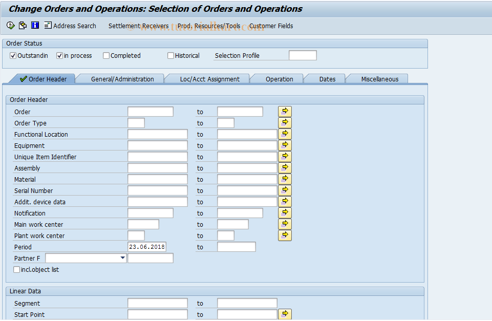 SAP TCode IW37N - Change Orders and Operations