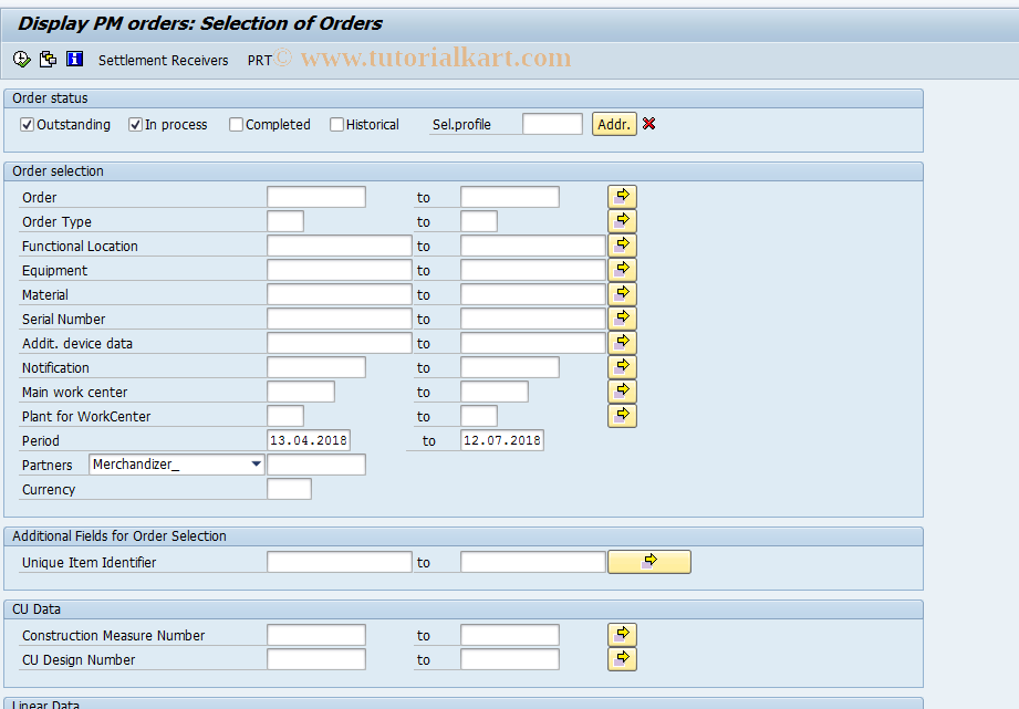 SAP TCode IW39 - Display PM orders