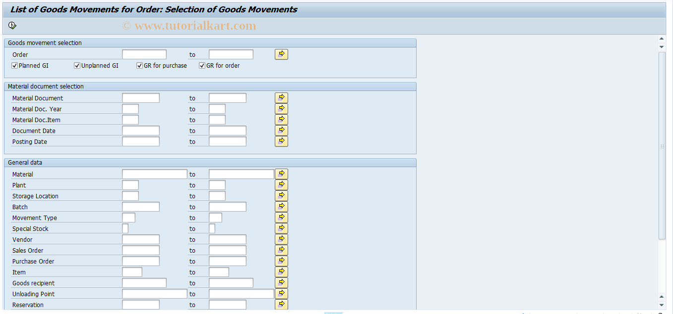 SAP TCode IW3M - List of Goods Movements for Order