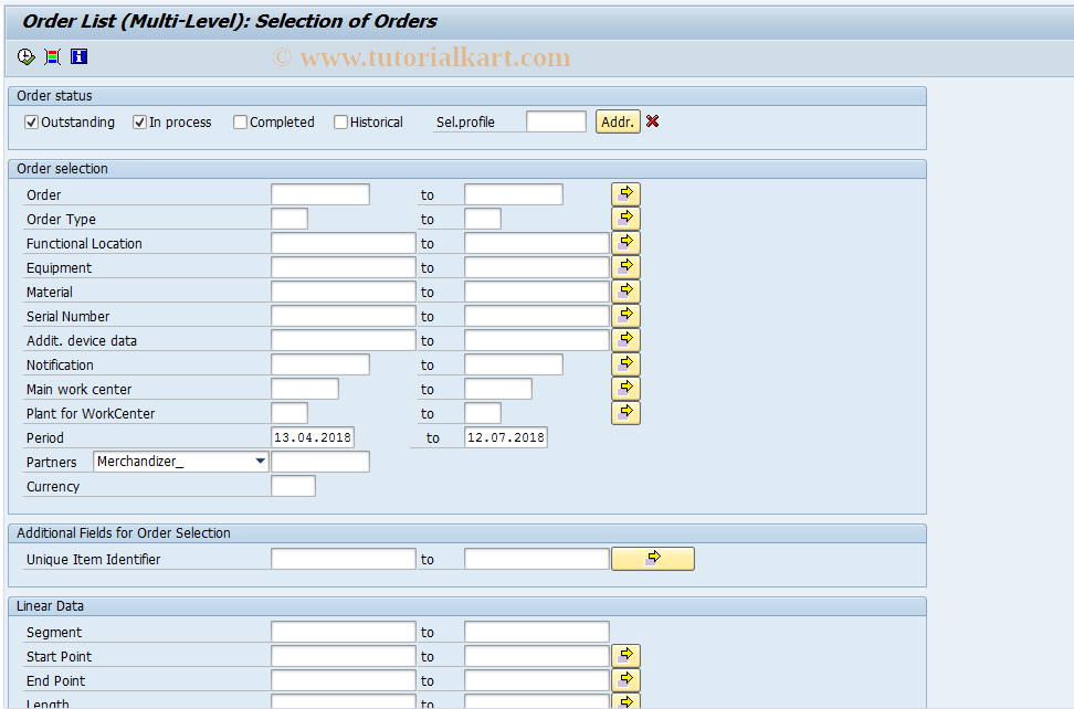 SAP TCode IW40 - Display Orders (Multi-Level)
