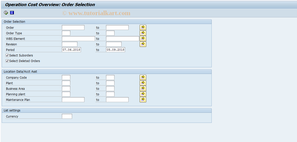 SAP TCode IW40N - Operation Cost Overview