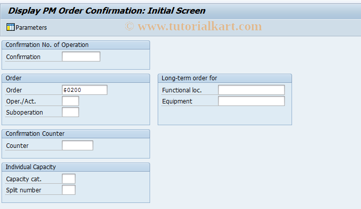 SAP TCode IW43 - Display PM Order Confirmation