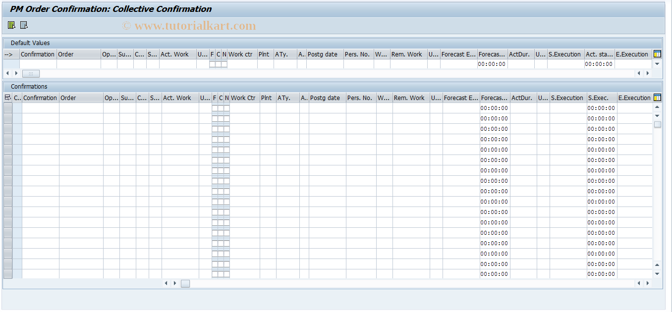 SAP TCode IW44 - PM Order Collective Confirmation