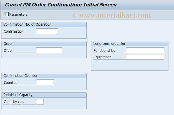 SAP TCode IW45 - Cancel PM Order Confirmation