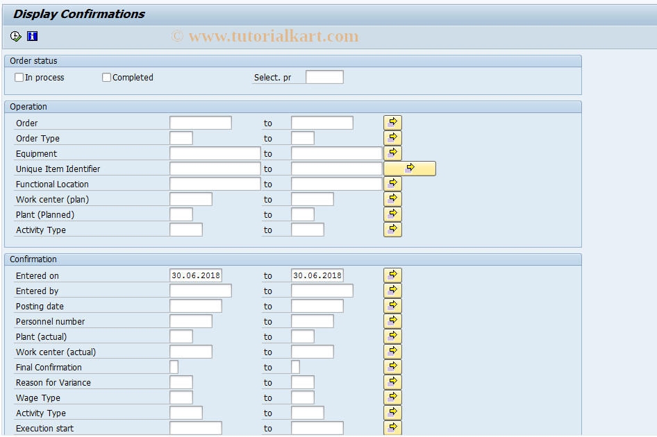 SAP TCode IW47 - Confirmation List
