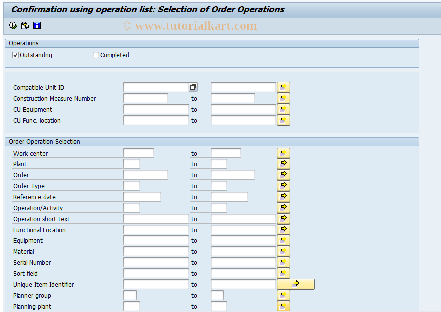 SAP TCode IW48 - Confirmation using operation list