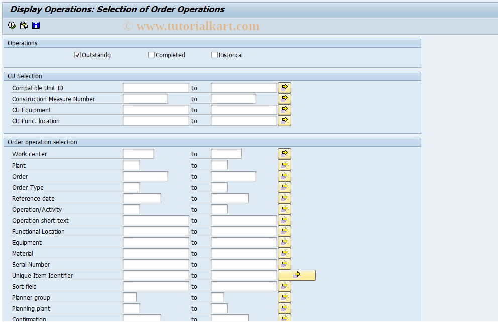 SAP TCode IW49 - Display Operations
