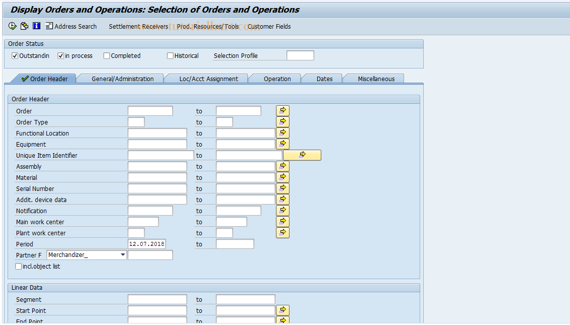 SAP TCode IW49N - Display Orders and Operations