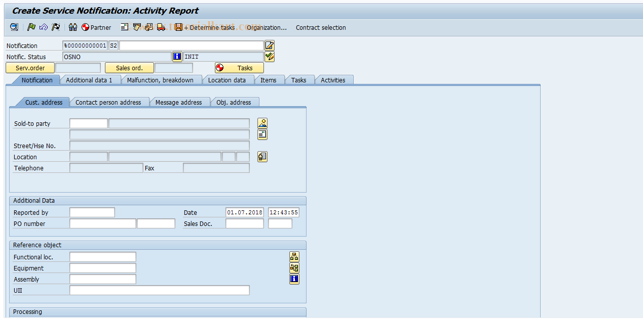 SAP TCode IW55 - Create Activity Report