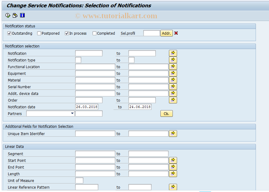 SAP TCode IW58 - Change Service Notifications