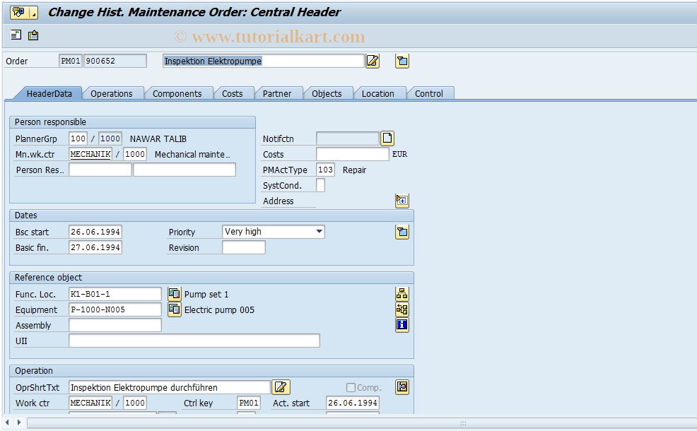 SAP TCode IW62 - Change Historical Order