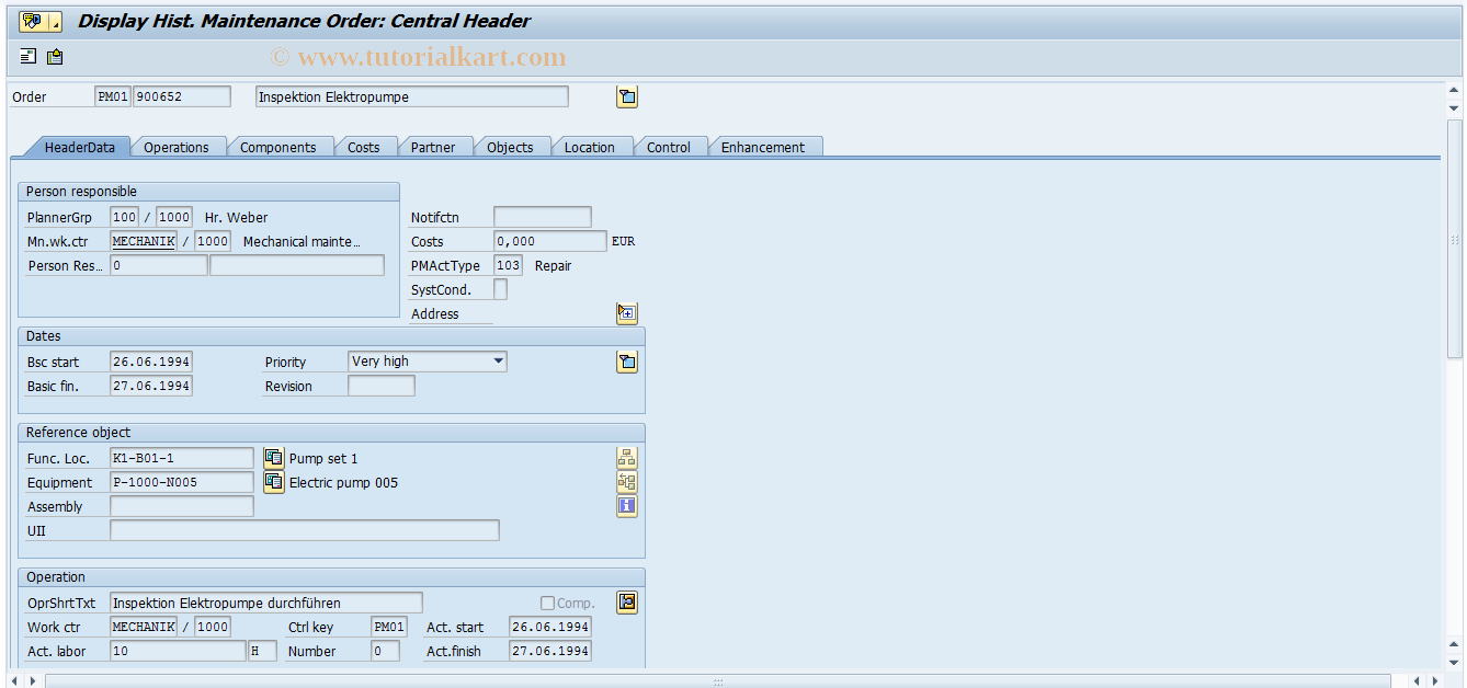 SAP TCode IW63 - Display Historical PM Order
