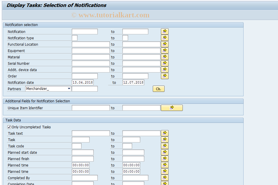 SAP TCode IW67 - Display Tasks