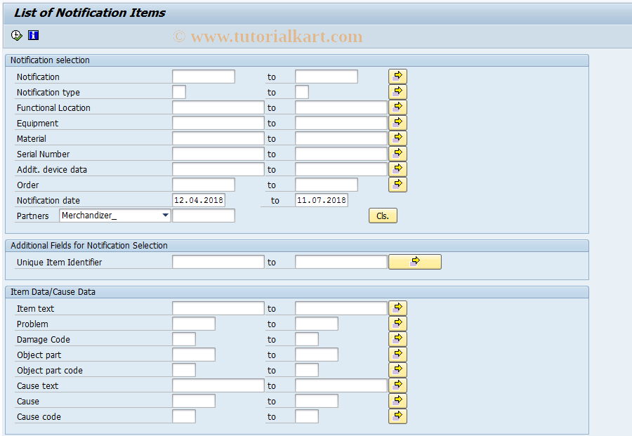 SAP TCode IW69 - Display Notification Items