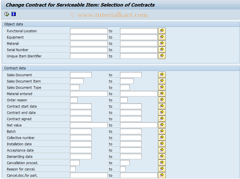 SAP TCode IW74 - Change Contract for Serviceable Item