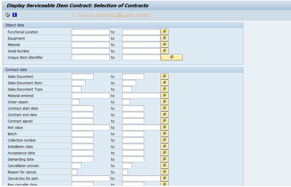 SAP TCode IW75 - Display Serviceable Item Contract