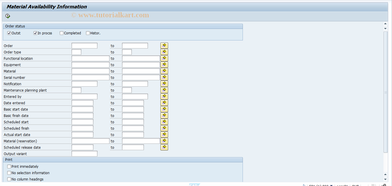 SAP TCode IWBK - Material availability information