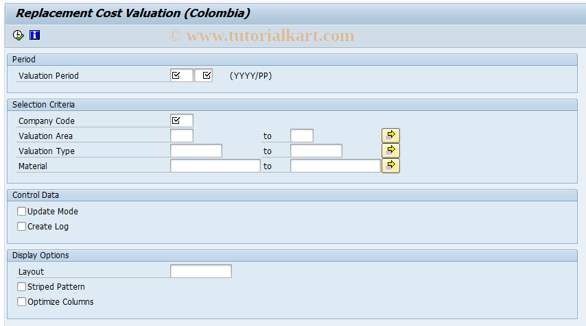 SAP TCode J1A7 - Average cost valuation