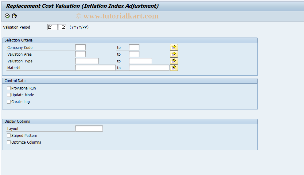 SAP TCode J1AZ - MM index adjustment program