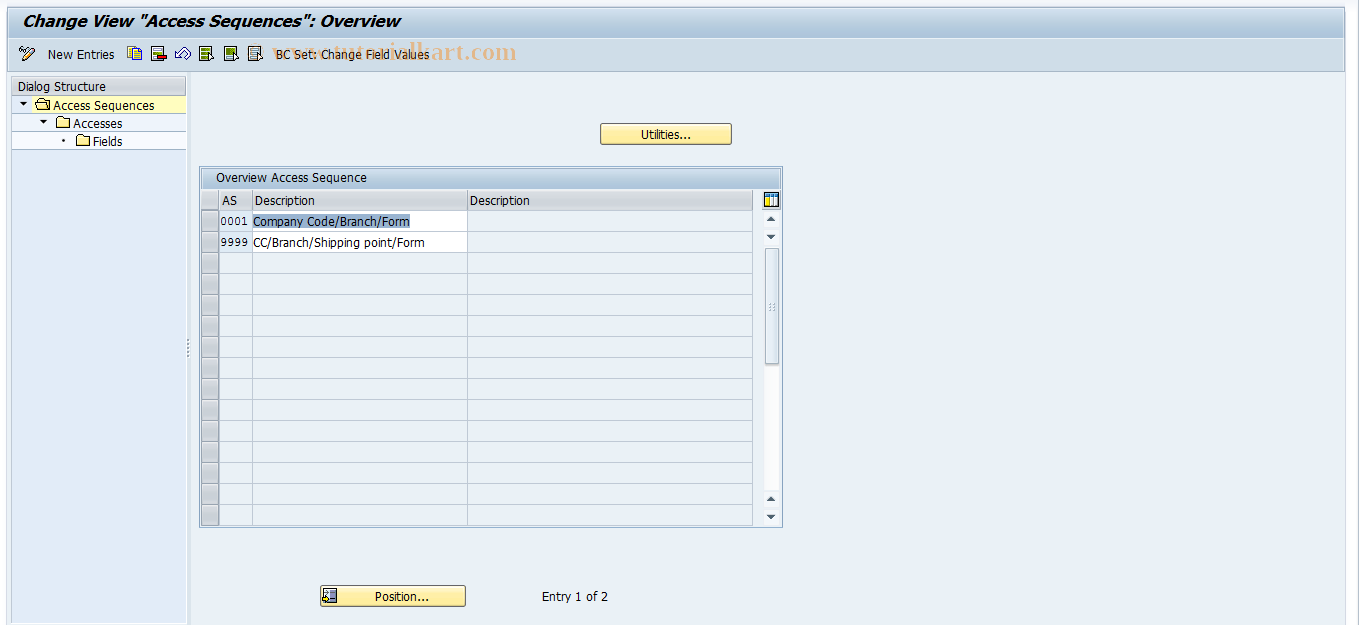 SAP TCode J1BK - Maintain Access Sequences (N.Fiscal)