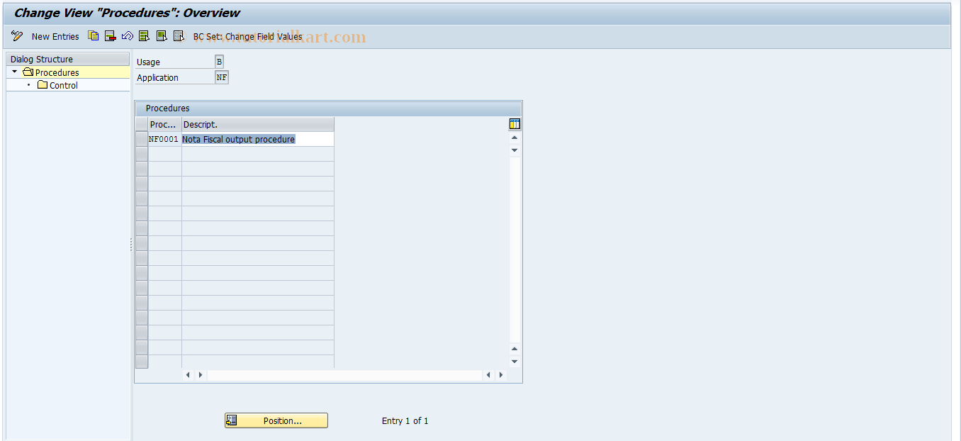 SAP TCode J1BM - Maintain Procedures (N.Fiscal)