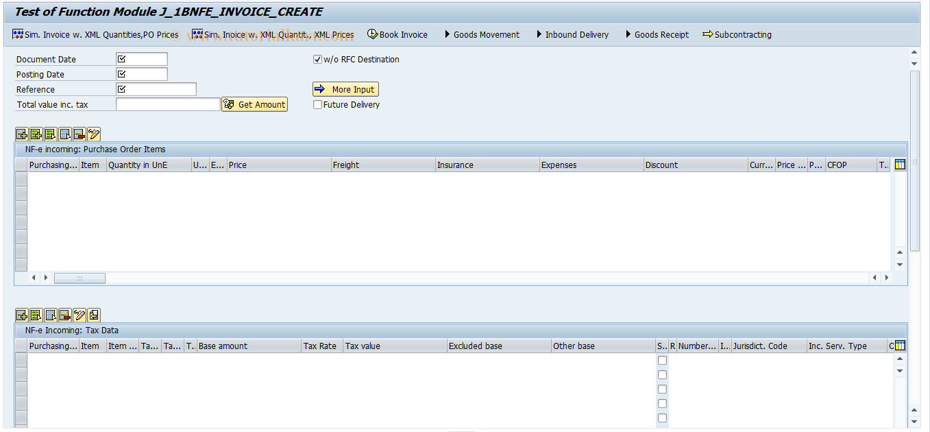 SAP TCode J1BNFE_IN_SIMULATE - Simulate NFe Incomg. SAP Staff only