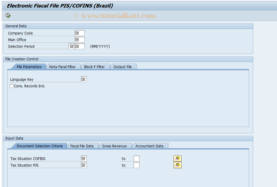 SAP TCode J1BPIS - Creation of SPED PIS/CONFINS