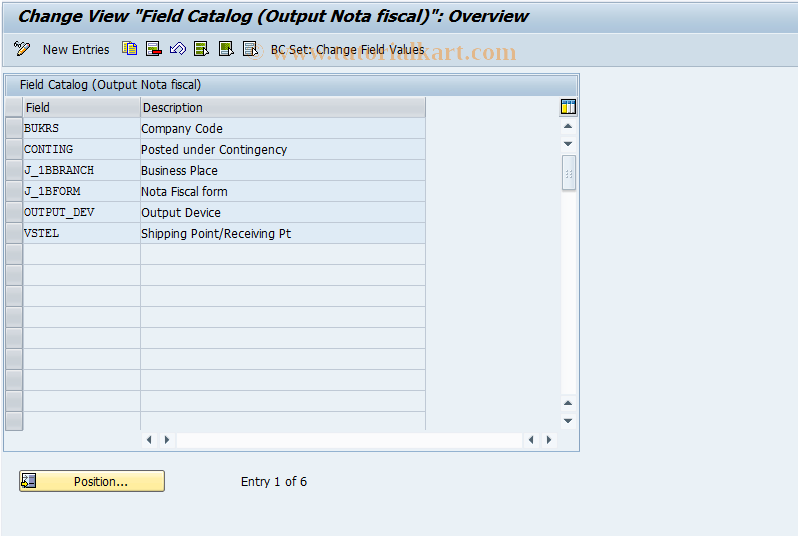 SAP TCode J1BR - Conditions: V_T681F for B NF