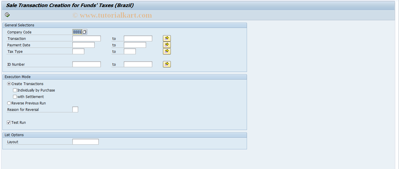 SAP TCode J1BTRMFTS - Sale-Transaction Creation for Funds