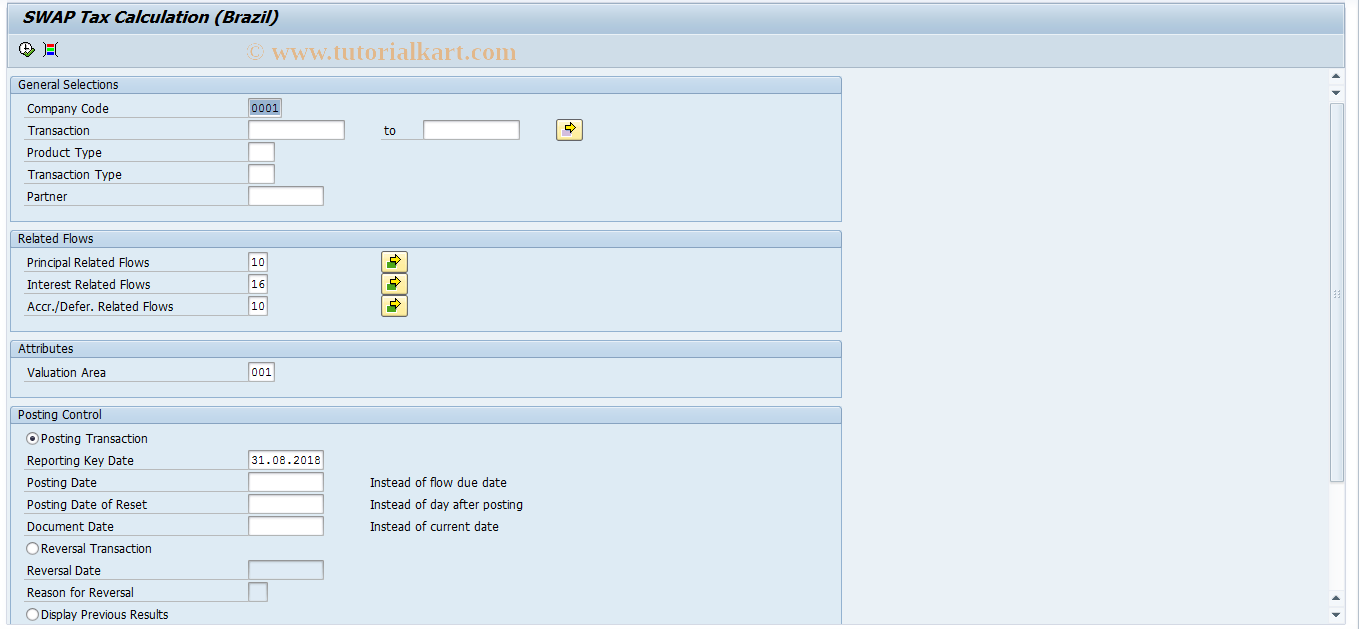 SAP TCode J1BTRMSTAX - Swap Tax Calulation