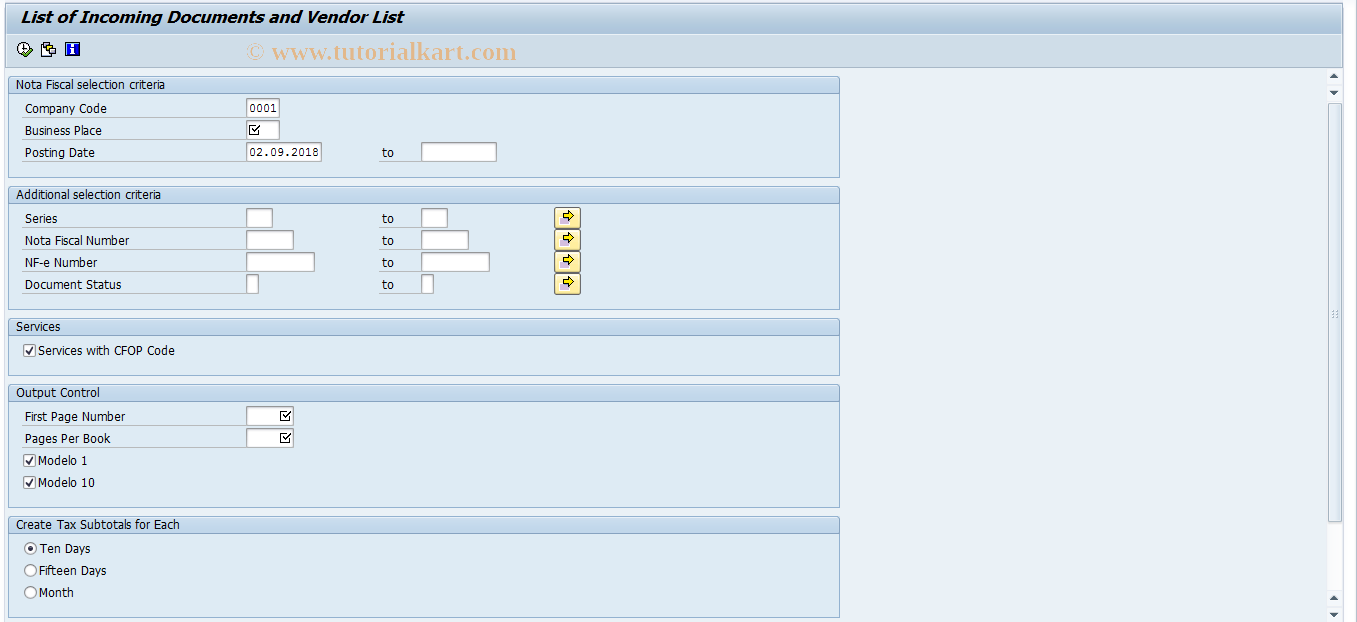 SAP TCode J1B_LB01 - Modelo 1