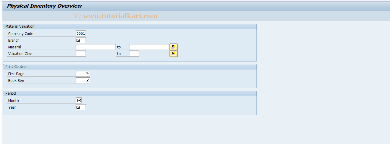 SAP TCode J1B_LB07 - Physical Inventory Overview