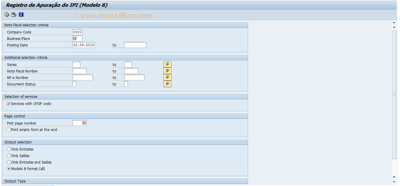 SAP TCode J1B_LB08 - Modelo 8