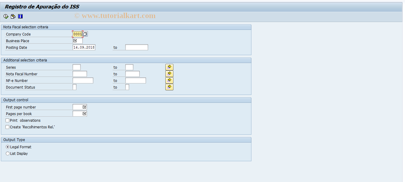 SAP TCode J1B_LBIS - Registro ISS