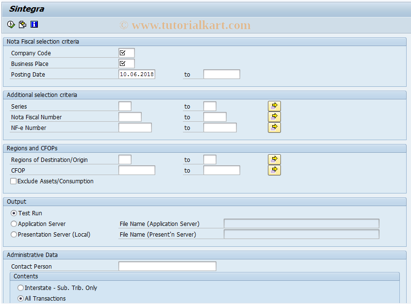 SAP TCode J1B_LFA1 - Arquivo Magnético/Convênio ICMS