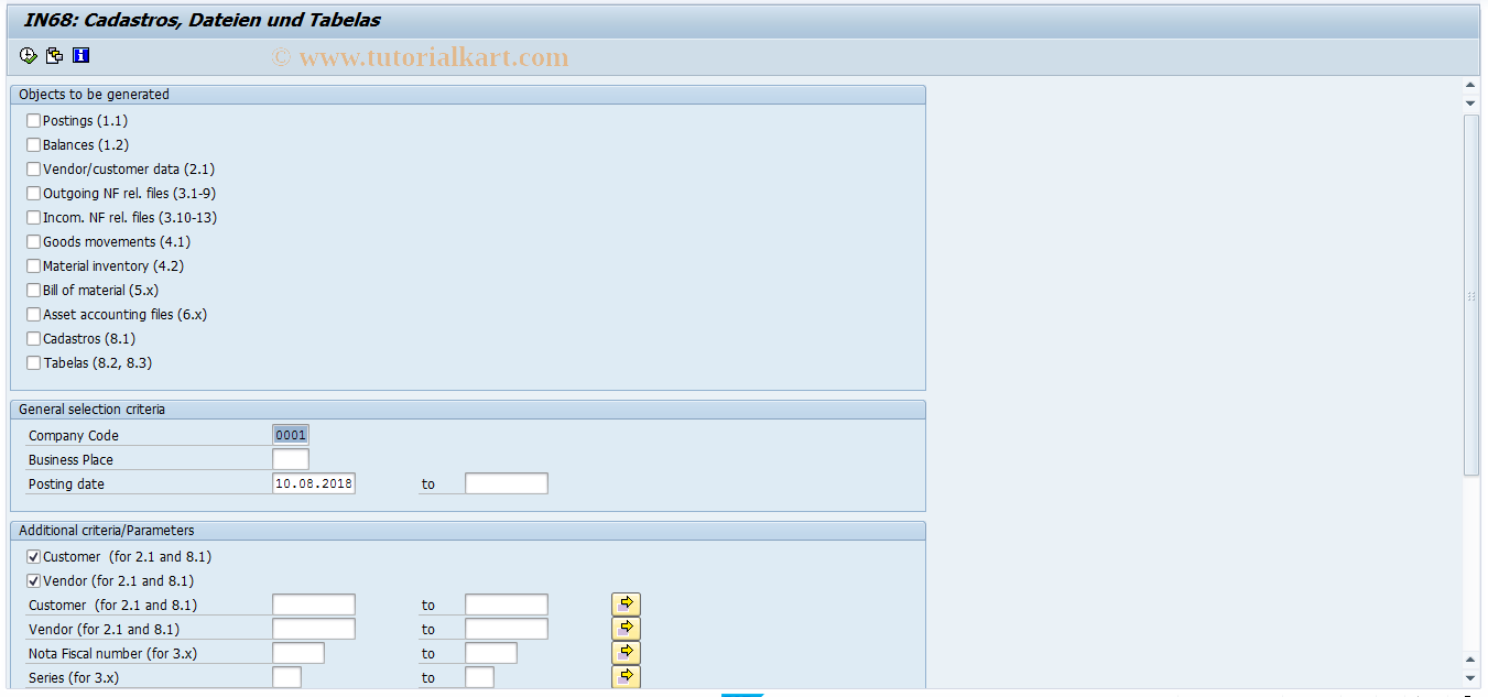 SAP TCode J1B_LFB1 - IN68: Master Data Files and Tables