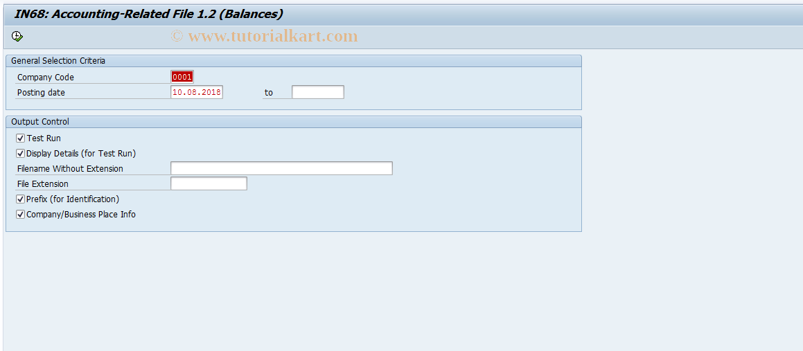 SAP TCode J1B_LFB10 - IN68- Accounting-Related File 1.2