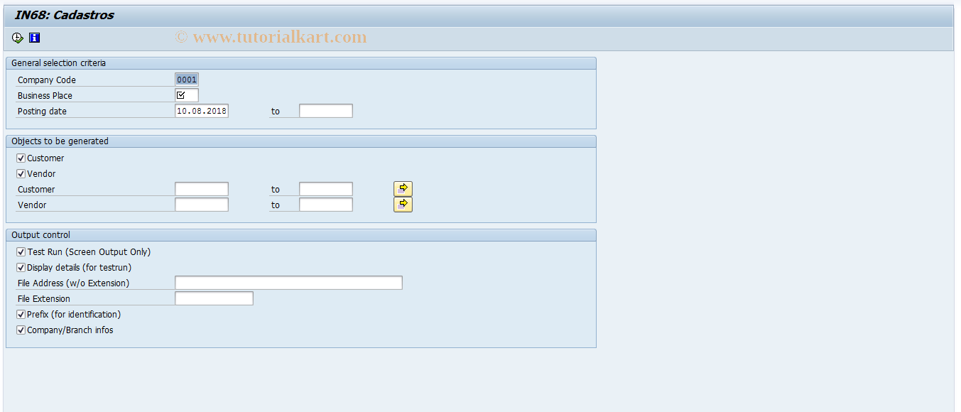 SAP TCode J1B_LFB2 - IN68: Cadastros