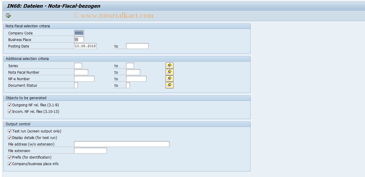 SAP TCode J1B_LFB3 - IN68: Nota Fiscal Files