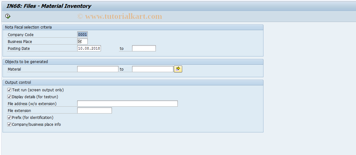 SAP TCode J1B_LFB6B - IN68: Files - Material Inventory