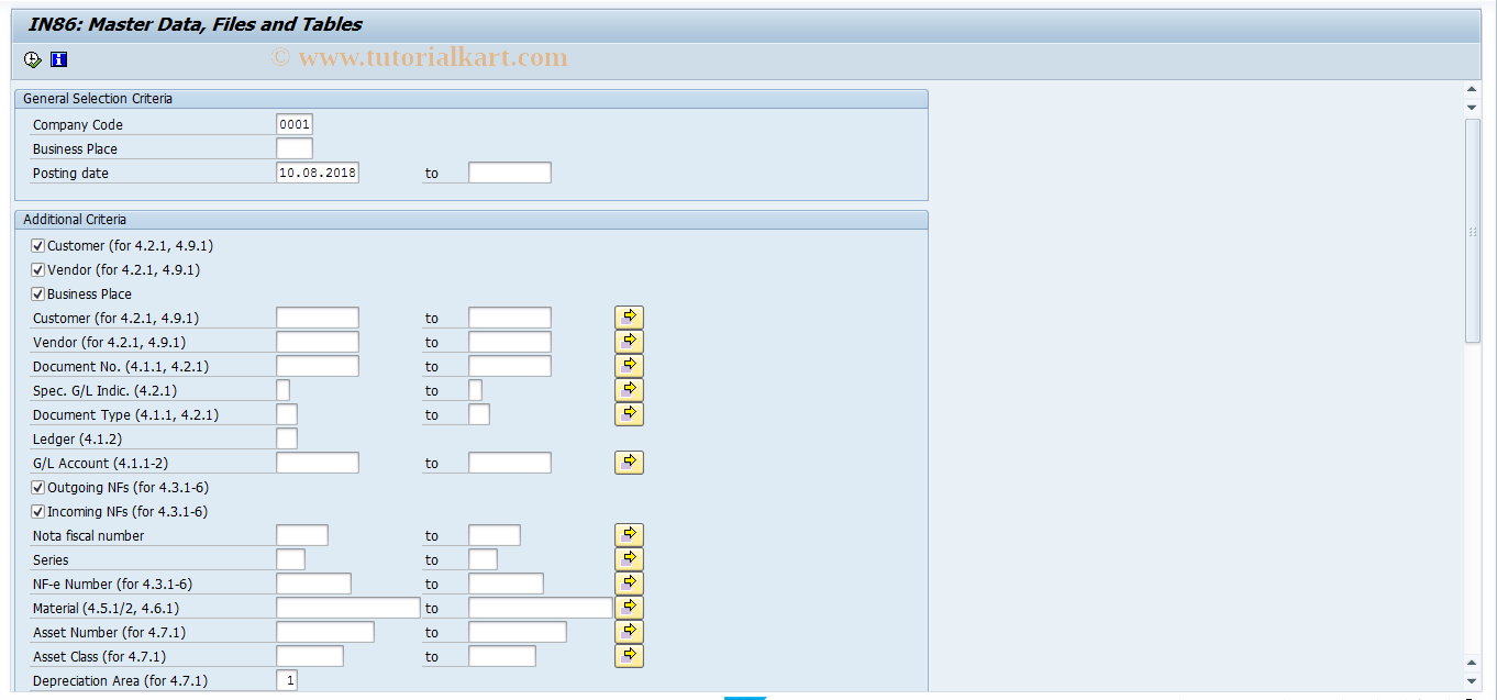 SAP TCode J1B_LFC1 - IN86 Einstieg