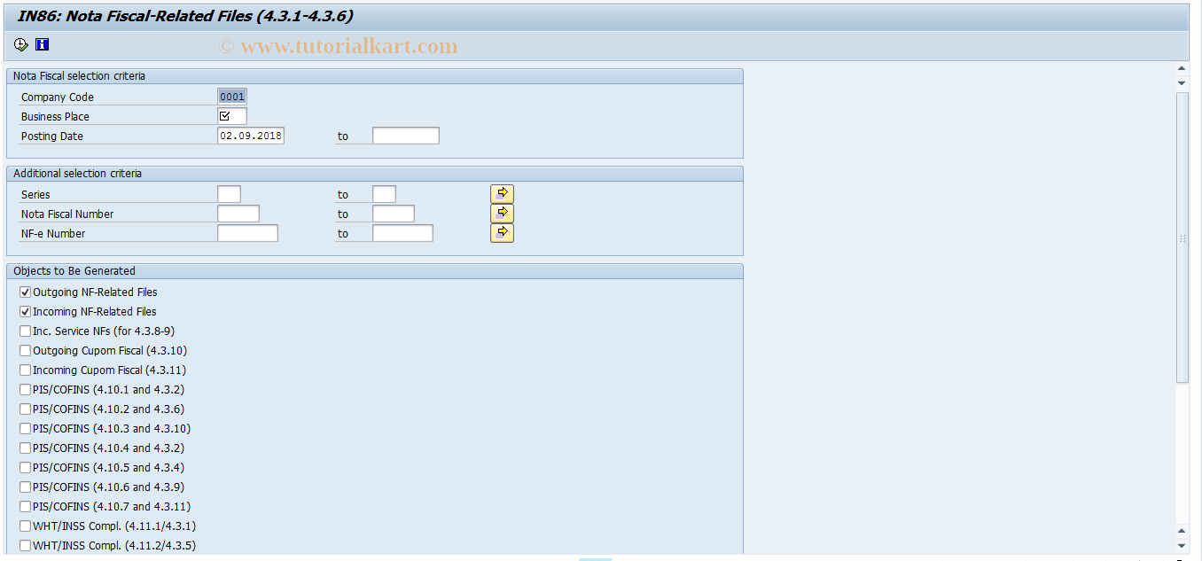 SAP TCode J1B_LFC5 - Nota Fiscal bezogene Dateien