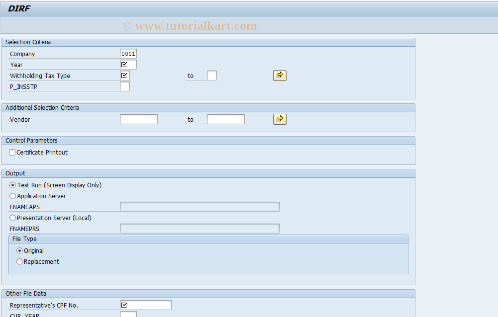 SAP TCode J1B_LFDI - DIRF