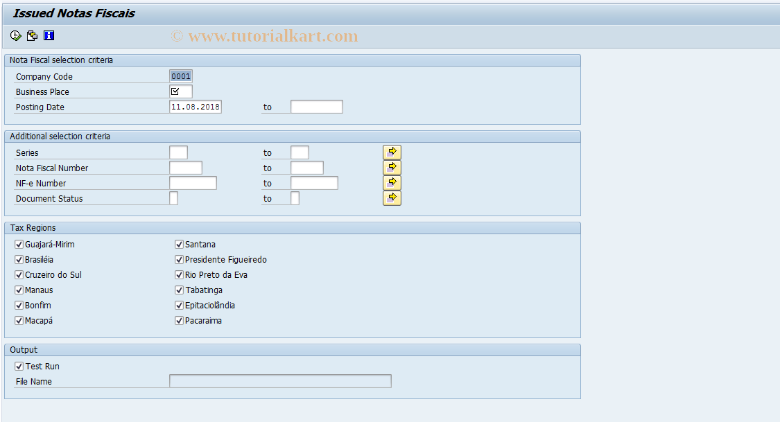 SAP TCode J1B_LFZF - Issued Notas Fiscais