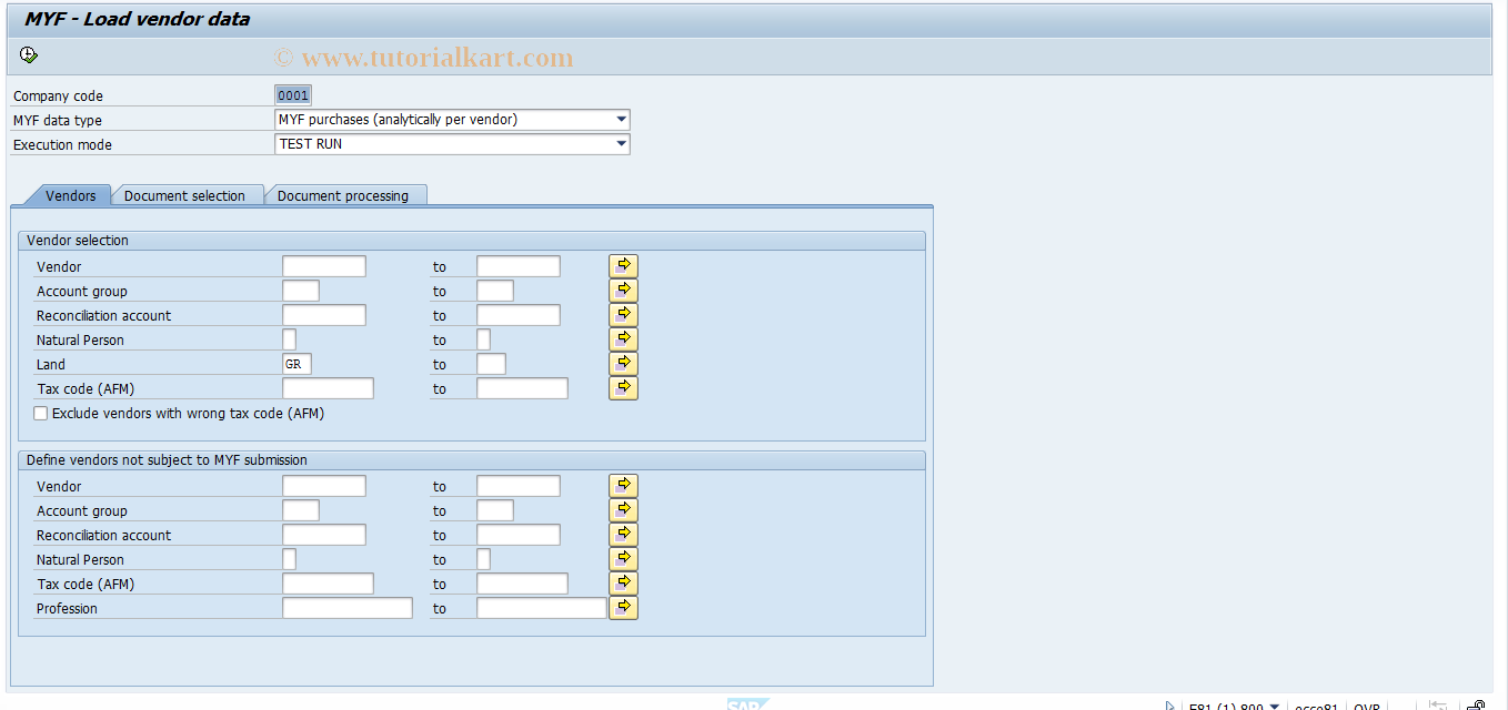 SAP TCode J1G5 - MYF - Load vendor data